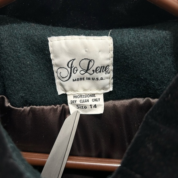 Vintage Jo Lene Dark Green Wool Blend Overcoat Size 14 Velvet Collar Bow Accent - Picture 6 of 9